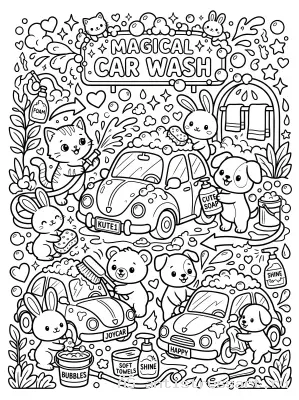 Милые зверята на автомойке раскраска — раскраска распечатать бесплатно