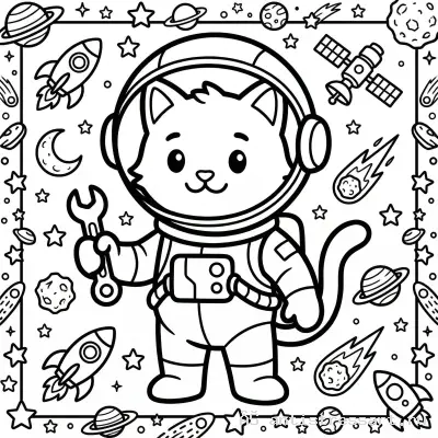 Раскраска Кот-космонавт для детей — раскраска распечатать бесплатно