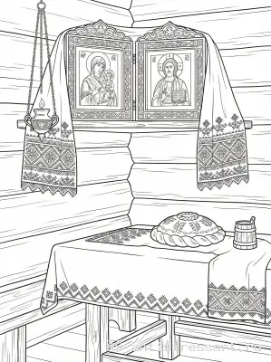 Русская изба с иконами раскраска — раскраска распечатать бесплатно