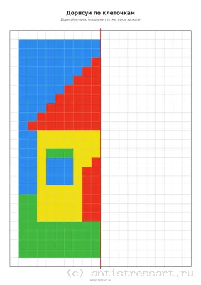 Уютный домик по клеткам — раскраска распечатать бесплатно