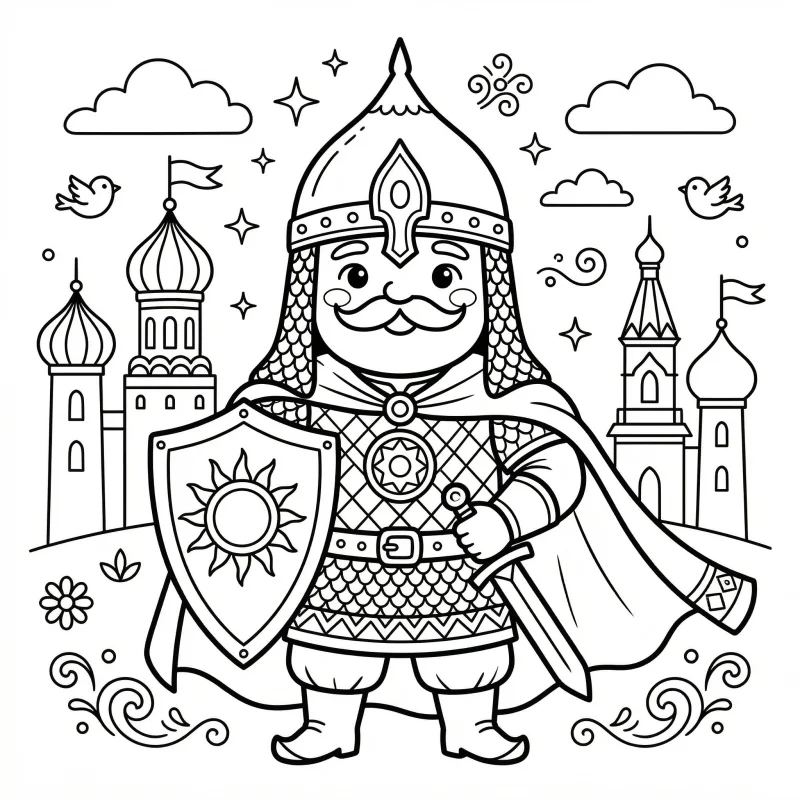 Раскраска богатырь для детей — раскраска (Фэнтези), распечатать бесплатно А4