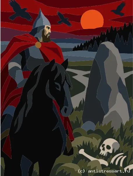 Витязь на распутье — раскраска (Фэнтези), распечатать бесплатно А4 — цветной образец