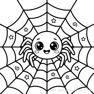 Раскраска паучок на паутине для детей — раскраска распечатать бесплатно