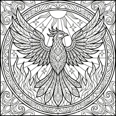 Раскраска витраж феникс возрождение для взрослых — раскраска распечатать бесплатно