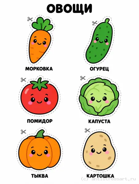 Весёлые овощи с мордочками — раскраска (Для самых маленьких), распечатать бесплатно А4