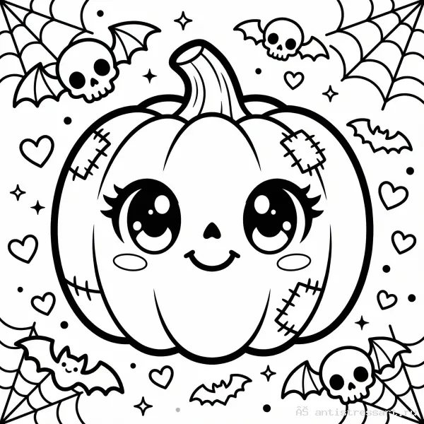 Жутко милая раскраска Creepy Cute тыква с глазами — раскраска (Еда), распечатать бесплатно А4