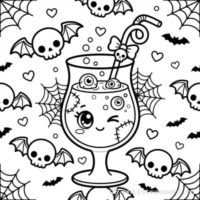 Жутко милая раскраска Creepy Cute коктейль с глазами — раскраска распечатать бесплатно