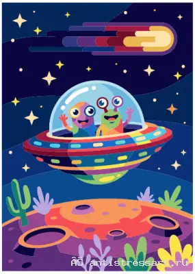 Приветливые инопланетяне на НЛО — раскраска распечатать бесплатно