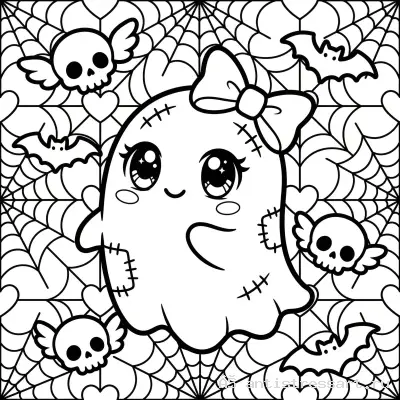 Жутко милая раскраска Creepy Cute привидение с бантиком — раскраска распечатать бесплатно
