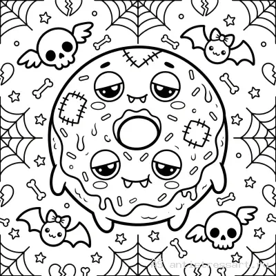 Жутко милая раскраска Creepy Cute зомби‑пончик — раскраска распечатать бесплатно