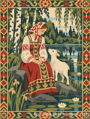 Аленушка с козленком — раскраска в PDF