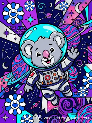 Космонавт Коала в Галактике — раскраска распечатать бесплатно