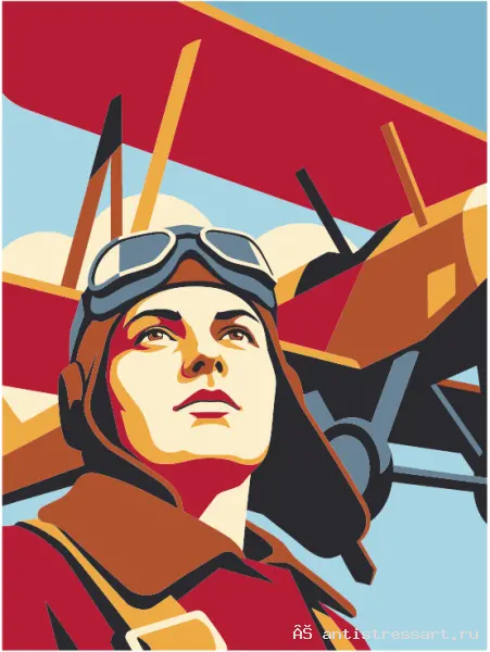 Девушка-пилот в шлеме — раскраска (Персонажи), формат А4 — цветной образец