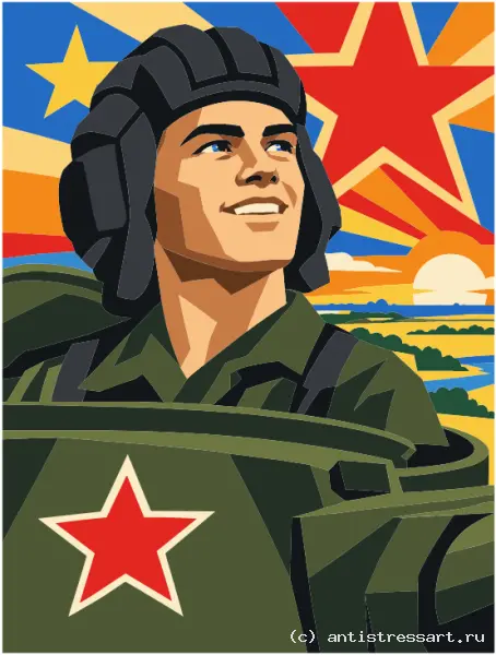 Воин в танковом шлеме — раскраска (Персонажи), формат А4 — цветной образец
