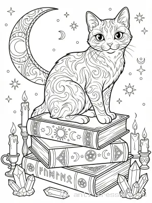 Раскраска Кот на книгах — раскраска распечатать бесплатно