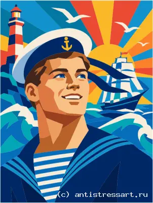 Улыбающийся моряк на фоне моря — раскраска в PDF