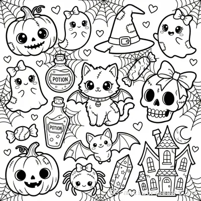 Жутко милая раскраска Creepy Cute хэллоуинский набор — раскраска распечатать бесплатно