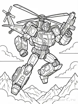 Трансформер вертолет в небе раскраска — раскраска распечатать бесплатно